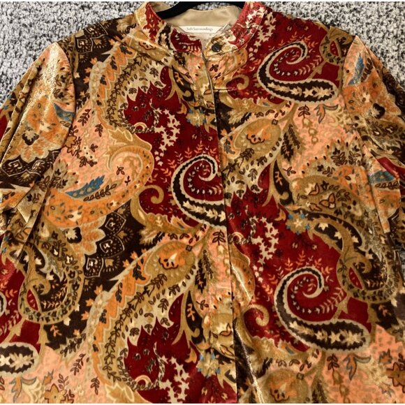 Soft Surroundings Large Button Up Top Blouse Montaigne Paisley Burnout Velvet - Picture 3 of 8